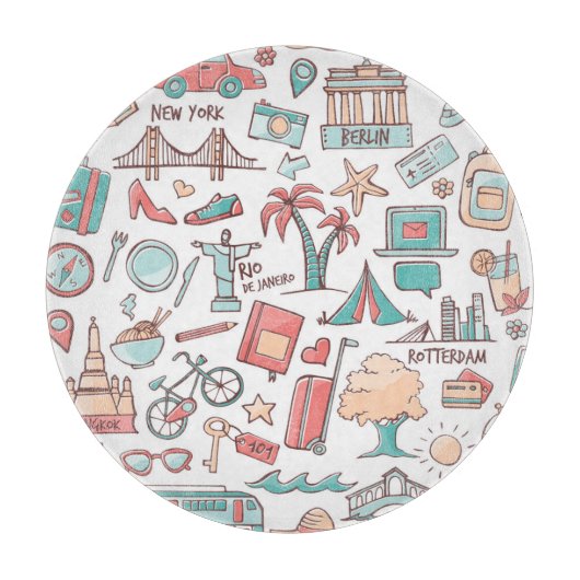 Pastel Tourist Pattern Snijplank (Voorkant)