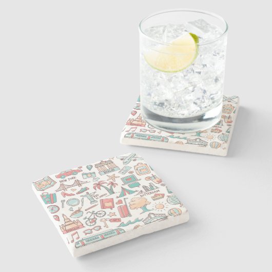Pastel Tourist Pattern Stenen Onderzetter (Zijkant)