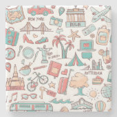 Pastel Tourist Pattern Stenen Onderzetter (Voorkant)