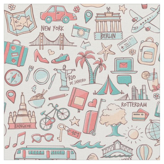 Pastel Tourist Pattern Stof (Close Up)