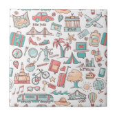 Pastel Tourist Pattern Tegeltje (Voorkant)