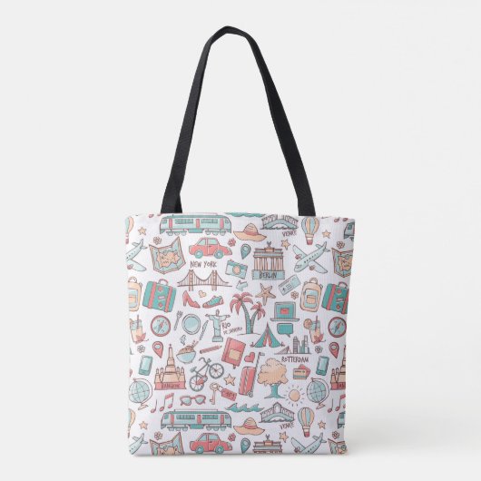 Pastel Tourist Pattern Tote Bag (Achterkant)