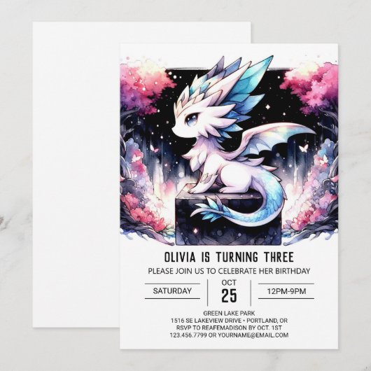 Pastel Toverdraak Verjaardag Kaart (Voorkant / Achterkant)