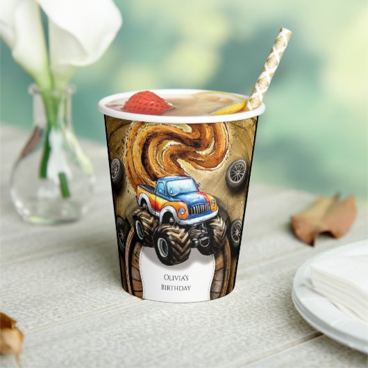 Pastel Track Monster Truck Verjaardag Papieren Bekers (Insitu)