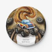 Pastel Track Monster Truck Verjaardag Papieren Bordje (Voorkant)