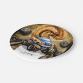 Pastel Track Monster Truck Verjaardag Papieren Bordje (Gekanteld)