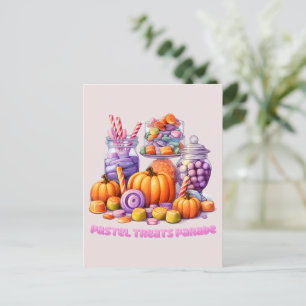 Pastel Treats Parade – Schattige Snoep & pompoen Briefkaart