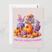 Pastel Treats Parade – Schattige Snoep & pompoen Briefkaart (Voorkant / Achterkant)