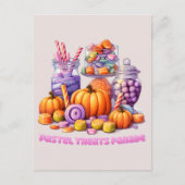 Pastel Treats Parade – Schattige Snoep & pompoen Briefkaart (Voorkant)