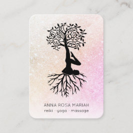 *~* Pastel Tree of Life Yoga QR code Glitter Visitekaartje