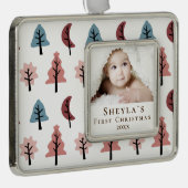 Pastel Tree Pattern Baby's eerste kerstfoto Verzilverd Omlijst Ornament (Rechts)