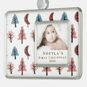 Pastel Tree Pattern Baby's eerste kerstfoto Verzilverd Omlijst Ornament (Links)