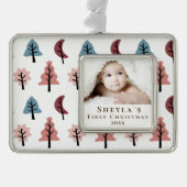 Pastel Tree Pattern Baby's eerste kerstfoto Verzilverd Omlijst Ornament (Voorkant)