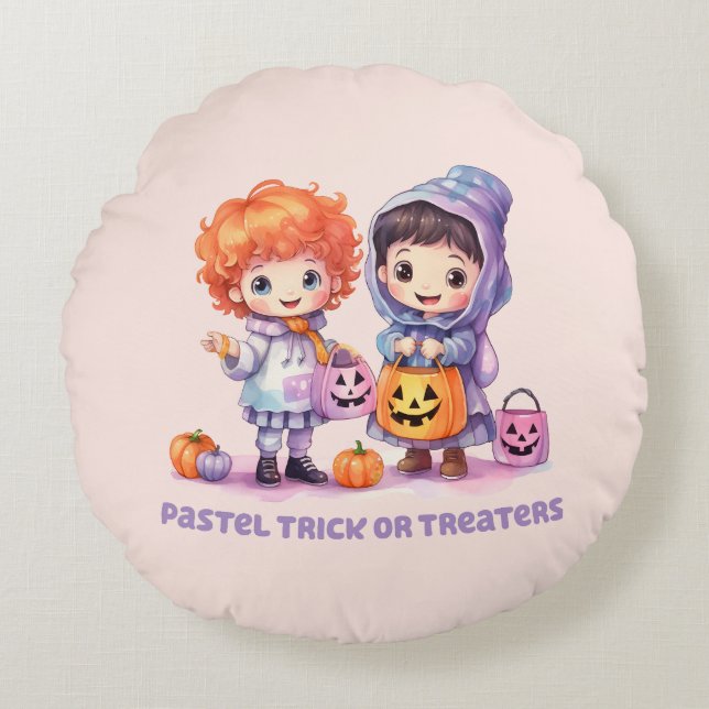 Pastel Trick of Treaters Rond Kussen (Voorkant)