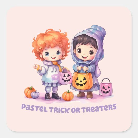 Pastel Trick of Treaters Vierkante Sticker (Voorkant)