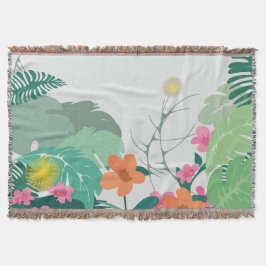 Pastel Tropical Leaves and Flowers Deken