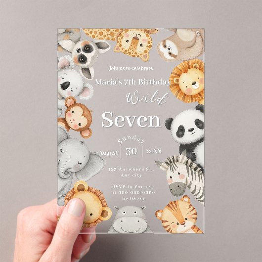 Pastel Tropical Wild Oerwoud Safari Dieren Acryl Uitnodigingen (Insitu (Draagbaar))