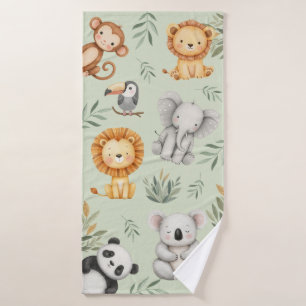 Pastel Tropical Wild Oerwoud Safari Dieren Badhanddoek