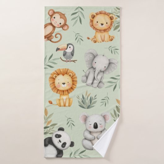Pastel Tropical Wild Oerwoud Safari Dieren Badhanddoek (Badhanddoek)