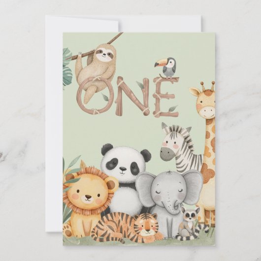 Pastel Tropical Wild One Oerwoud Safari Animals Kaart (Achterkant)