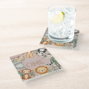Pastel Tropical Wild One Oerwoud Safari Dieren Glazen Onderzetter