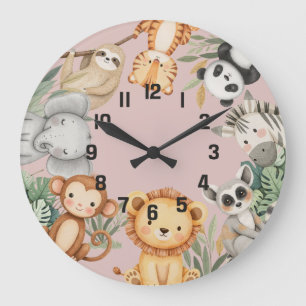 Pastel Tropical Wild One Oerwoud Safari Dieren Grote Klok