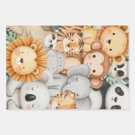 Pastel Tropical Wild One Oerwoud Safari Dieren Inpakpapier Vel (Voorkant 3)