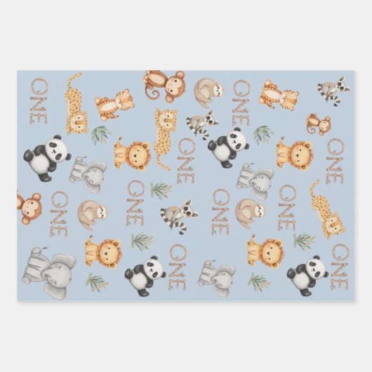 Pastel Tropical Wild One Oerwoud Safari Dieren Inpakpapier Vel (Voorkant)