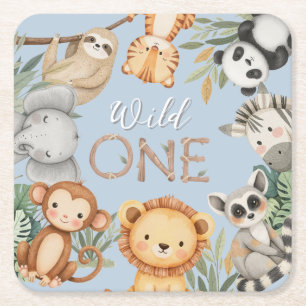 Pastel Tropical Wild One Oerwoud Safari Dieren Kartonnen Onderzetters