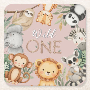 Pastel Tropical Wild One Oerwoud Safari Dieren Kartonnen Onderzetters
