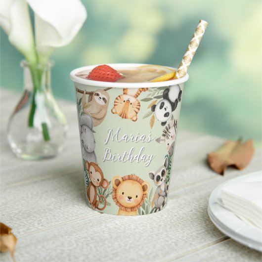 Pastel Tropical Wild One Oerwoud Safari Dieren Papieren Bekers (Insitu)