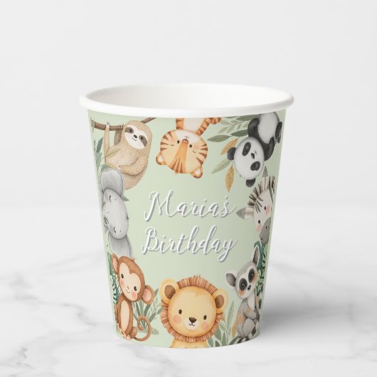 Pastel Tropical Wild One Oerwoud Safari Dieren Papieren Bekers (Voorkant)