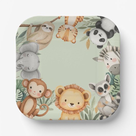 Pastel Tropical Wild One Oerwoud Safari Dieren Papieren Bordje (Voorkant)