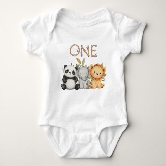 Pastel Tropical Wild One Oerwoud Safari Dieren Romper (Voorkant)