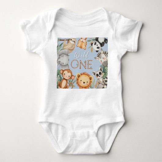 Pastel Tropical Wild One Oerwoud Safari Dieren Romper (Voorkant)