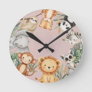 Pastel Tropical Wild One Oerwoud Safari Dieren Ronde Klok