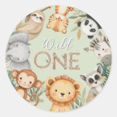Pastel Tropical Wild One Oerwoud Safari Dieren Ronde Sticker (Voorkant)
