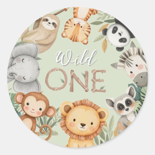 Pastel Tropical Wild One Oerwoud Safari Dieren Ronde Sticker (Voorkant)