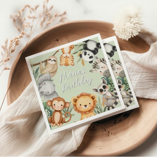 Pastel Tropical Wild One Oerwoud Safari Dieren Servet