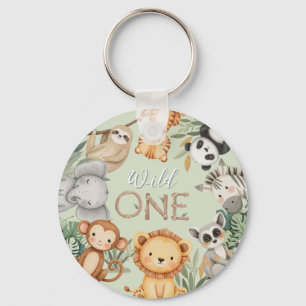 Pastel Tropical Wild One Oerwoud Safari Dieren Sleutelhanger