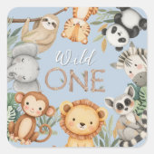Pastel Tropical Wild One Oerwoud Safari Dieren Vierkante Sticker (Voorkant)