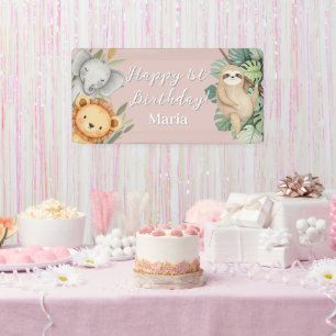 Pastel Tropical Wild One Oerwoud Safari Fototeken Spandoek