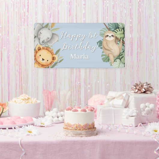 Pastel Tropical Wild One Oerwoud Safari Fototeken Spandoek (Feest)