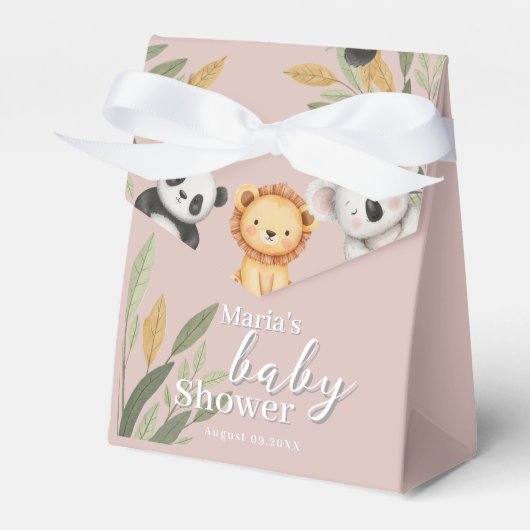 Pastel Tropisch Baby shower Oerwoud Safari Dieren Bedankdoosjes (Voorkant Zijde)
