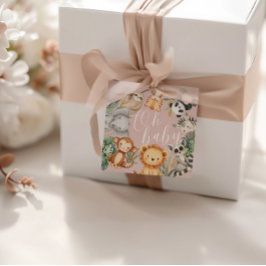 Pastel Tropisch baby shower Oerwoud Safari Dieren Bedankjes Labels