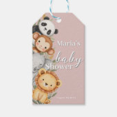 Pastel Tropisch Baby shower Oerwoud Safari Dieren Cadeaulabel (Voorkant)
