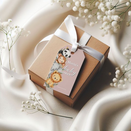 Pastel Tropisch Baby shower Oerwoud Safari Dieren Cadeaulabel