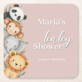 Pastel Tropisch Baby shower Oerwoud Safari Dieren Kartonnen Onderzetters