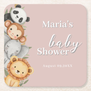Pastel Tropisch Baby shower Oerwoud Safari Dieren Kartonnen Onderzetters