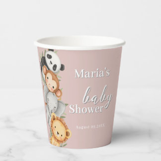 Pastel Tropisch Baby shower Oerwoud Safari Dieren Papieren Bekers